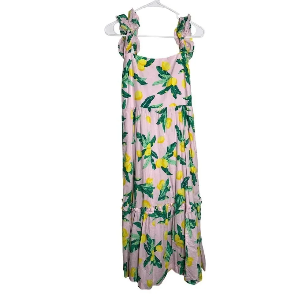 J. Crew Square Neck Midi Dress in Pink Lemons Sz. S
